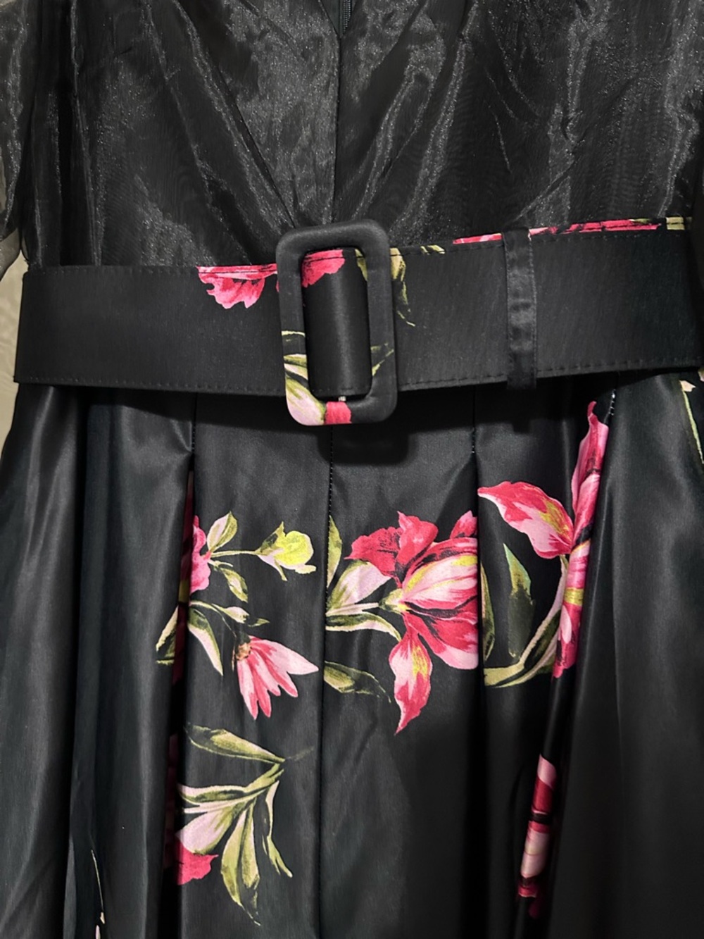 Betsy & Adam Black Maxi Dress with Pink Floral Print - Picture 3 of 11